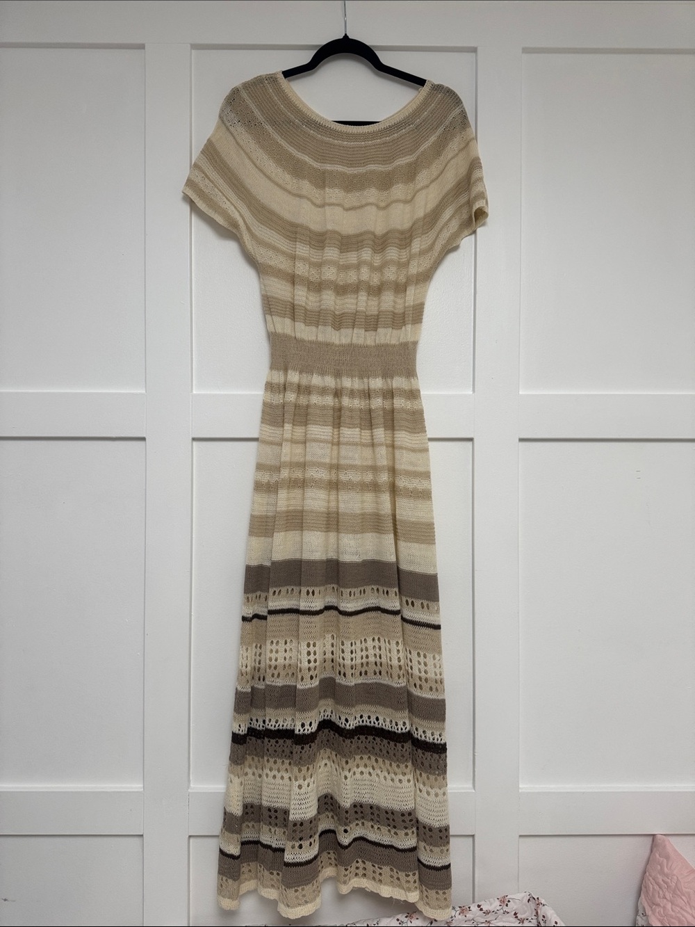 Women's Striped Knit Maxi Dress in Beige and Cream